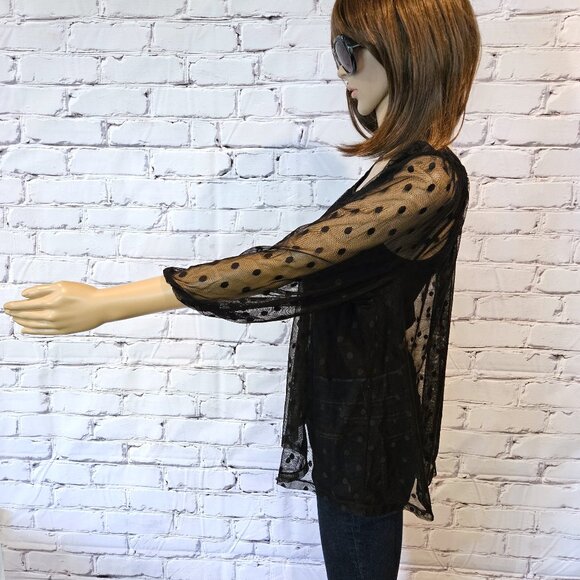 ANNE TAYLOR LOFT, 3/4 polka dot sheer black blouse - Picture 7 of 10
